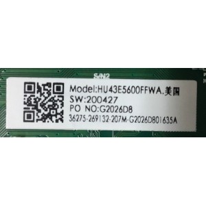 MAIN FUENTE PARA TV HISENSE NUMERO DE PARTE 269132 / TP.MS6683T.PB702 / 200427 / 36275-269132-207M-G2026D801635A / PANEL JHD425X1F71-T0L\S0\GM\ROH / MODELO 43H5510G 43E5600FFWA / 43H5510G